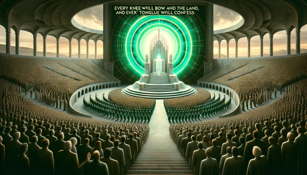 emerald green throne countless people worship before the throne of the lamb who was slain