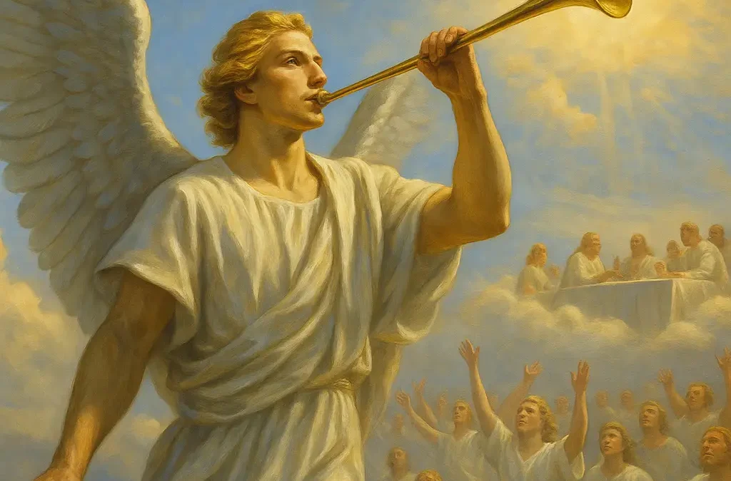 archangel blowing trumpet of God signaling the rapture