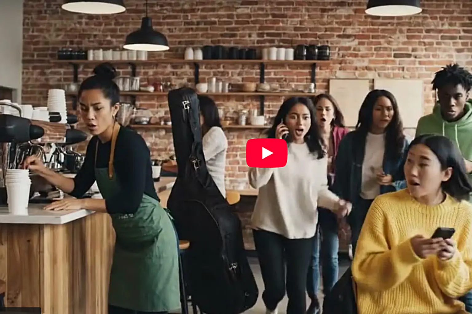 coffee shop rapture scene created with VEO3 AI